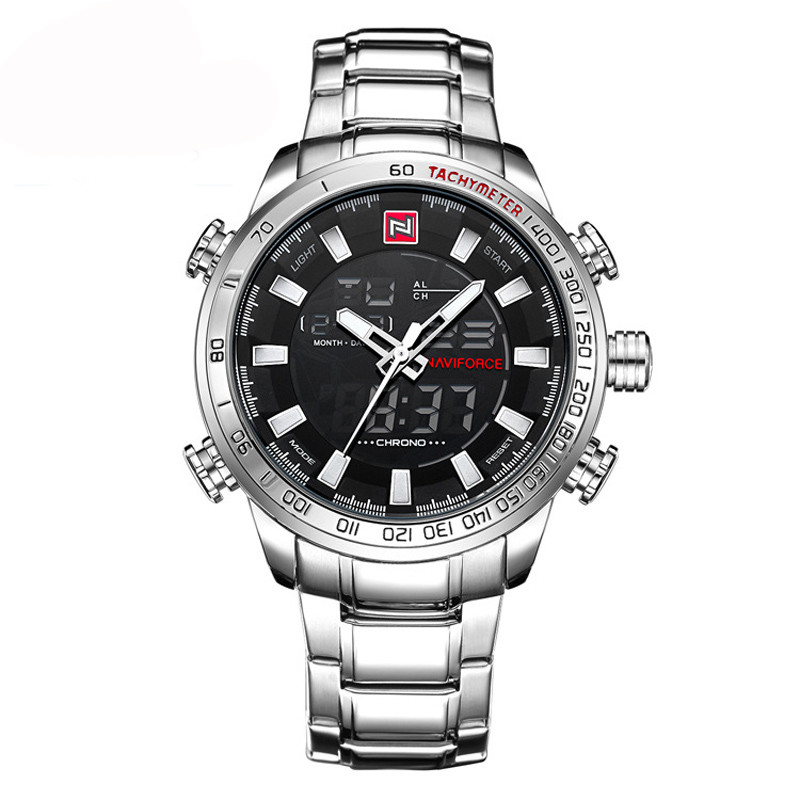 WJ-6308 Naviforce Day Date Brand Quartz Handwatches  Japan Movt Men Watches Stainless Steel Waterproof Watchwatches