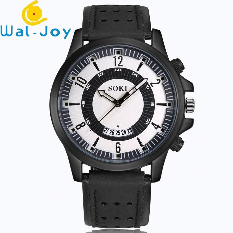 WJ-6931 2018 SOKI Brand New Design Match Color Leather Watches for Men Quartz Watches With Date